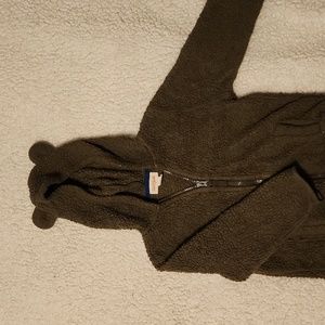 Olive sherpa bear ears zip up